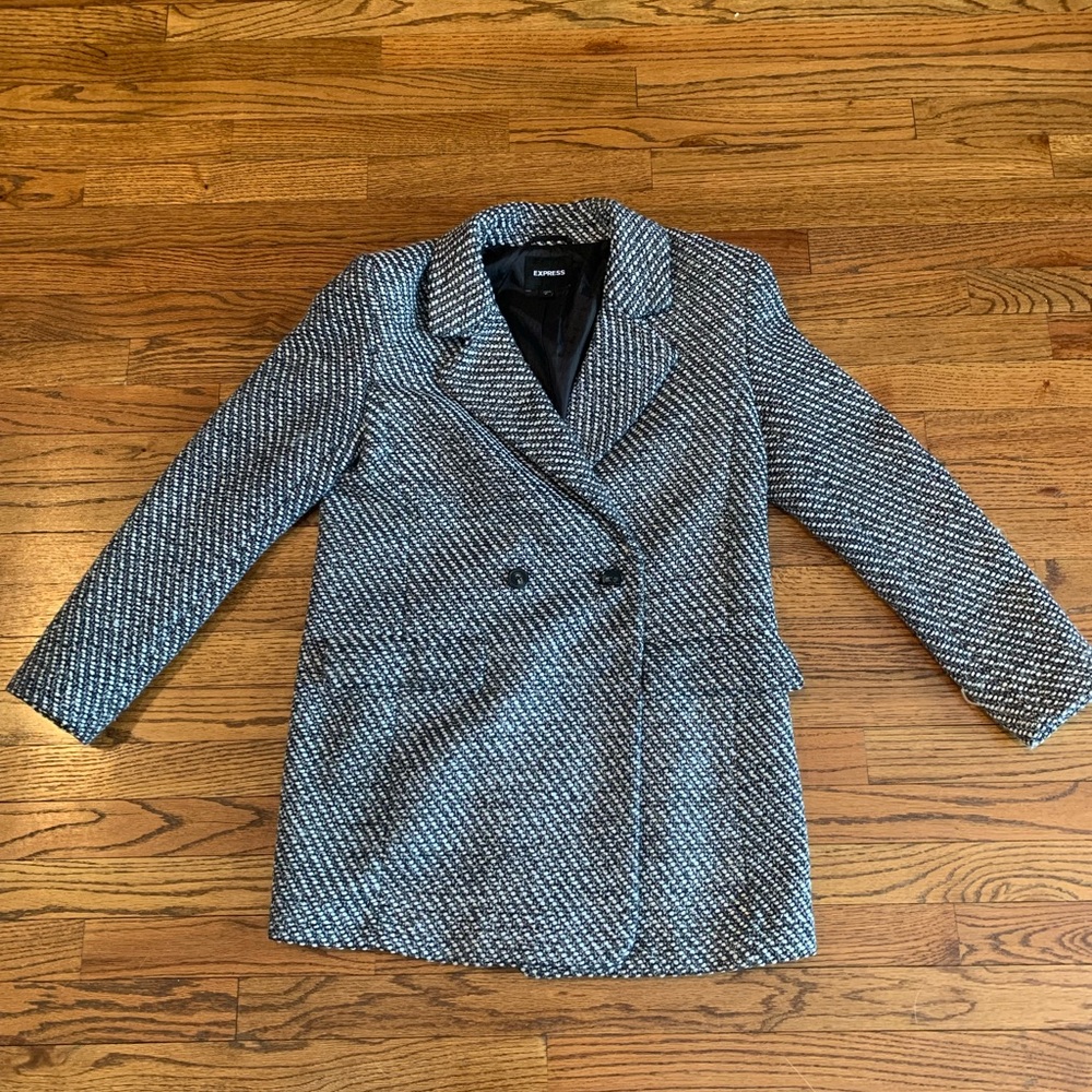 Express Black and White Houndstooth PeaCoat